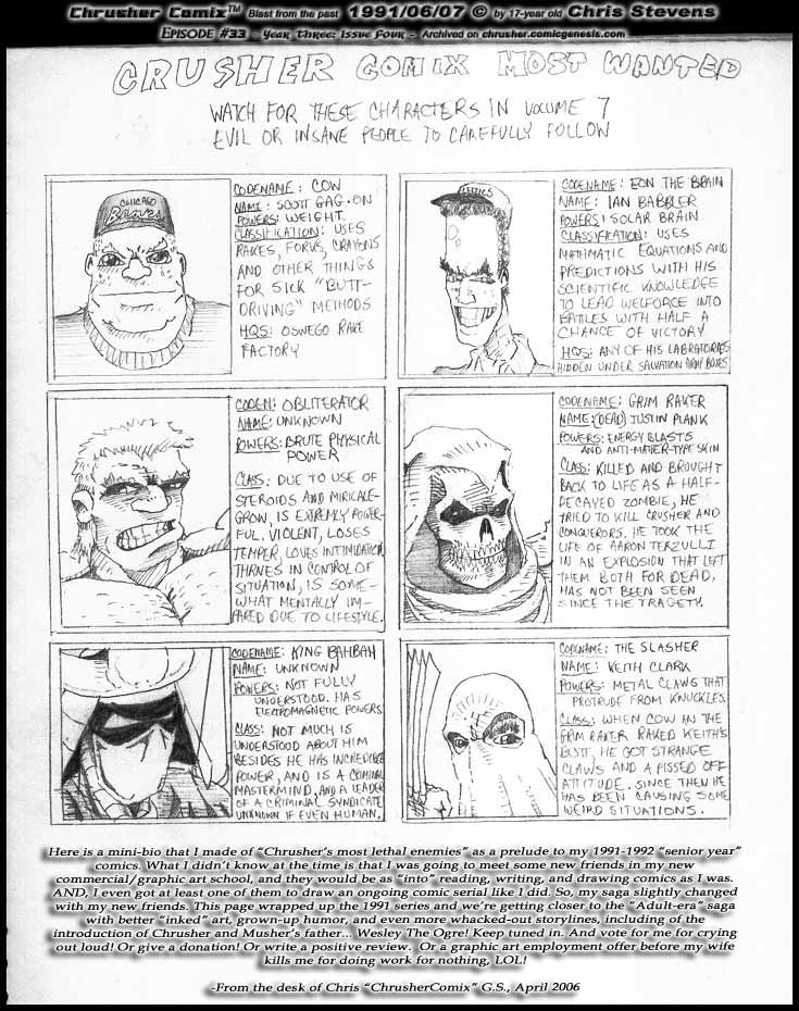 Most Wanted Villains At Large In ChrusherComix Universe 1991