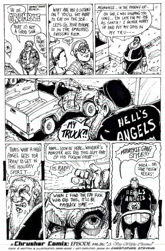 “Whoever’s Monster-Ass did this to my Chevy left part of his fuckin’ shirt!” | ChrusherComix Holiday Special