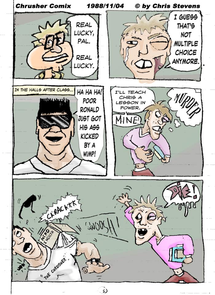 Ron Knocks Out Chrusher… with a textbook! | Chris’ Crusher Comics #1 (1988)