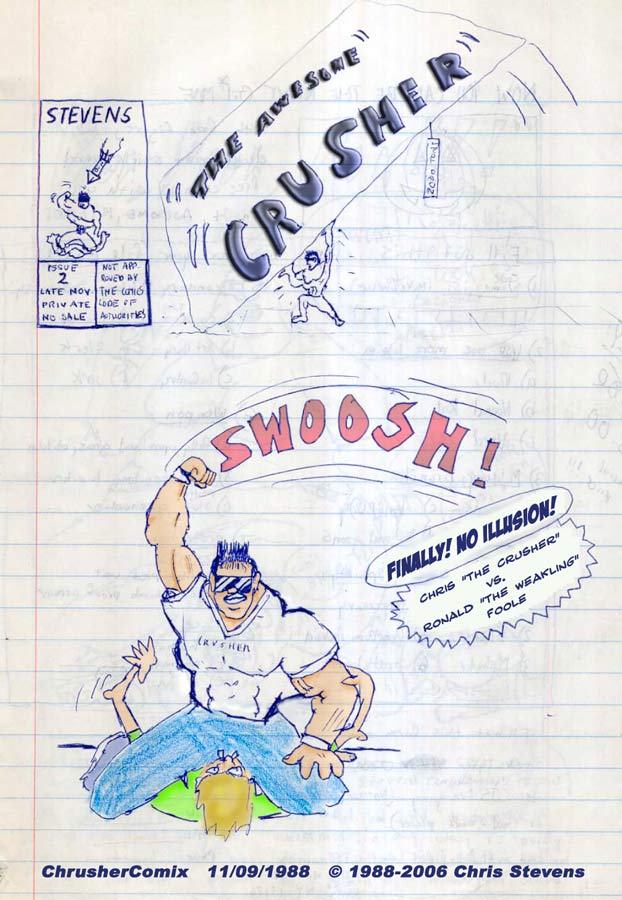 “SWOOSH!” GROUND N’ POUND, BABY! | Crusher Comics #1, Part 2 cover (1988)