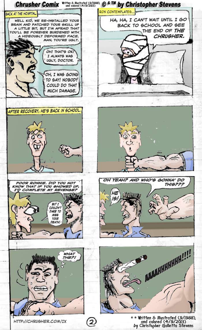 “Burdened with a hideously deformed face” | Chrusher Comics #1, Chapter 3 (1988)