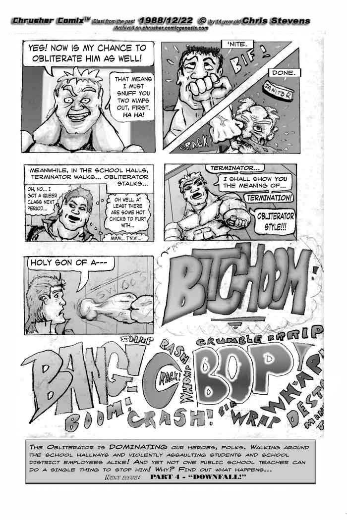 “I got a queer class next period. HOLY SON OF A…” *BITCHOOM* | Classic Crusher Comics #1 (1988)