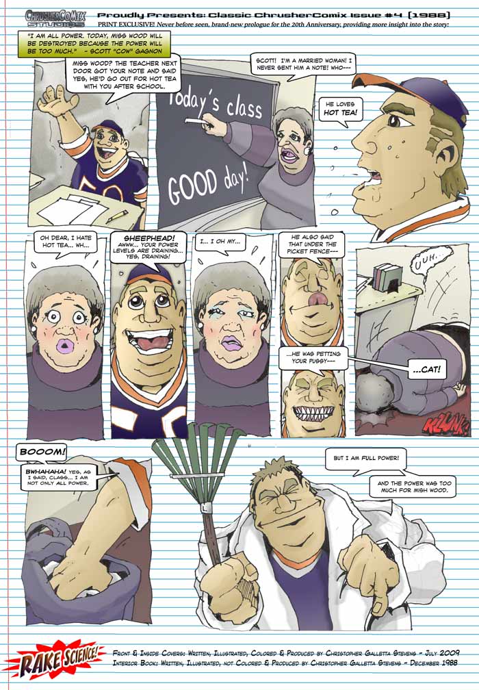 “Miss Wood Will Be Destroyed Because The Power Will Be Too Much!” (or “Pet Your Pussy–“) 20th Anniversary Bonus Page | Crusher Comics #4 (1988)