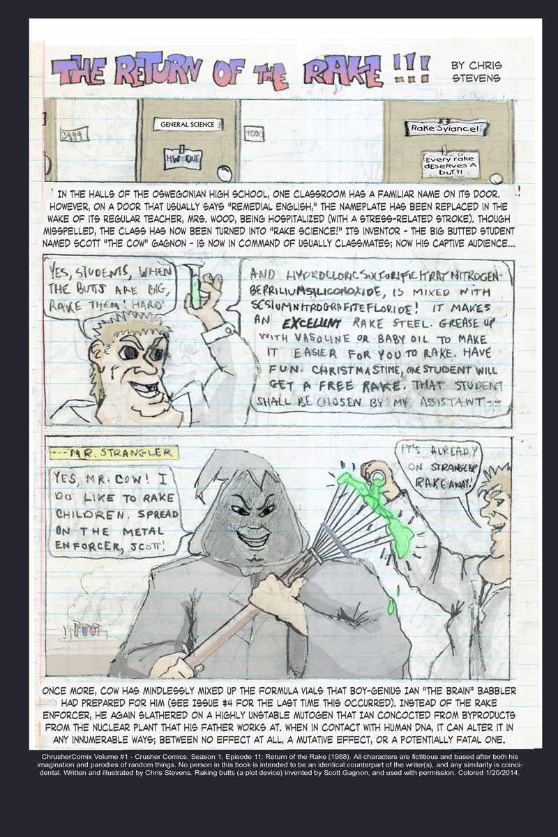 “Yes, students. When the butts are big, rake them! Hard!” | Classic Crusher Comics (1988)
